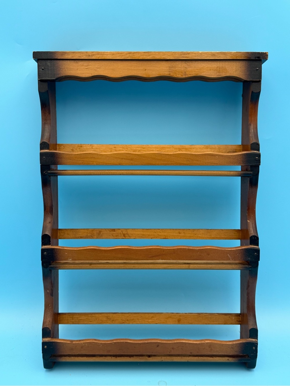 Vintage Wood Spice Rack Wall Mount Shelf Farmhouse Cottage Core